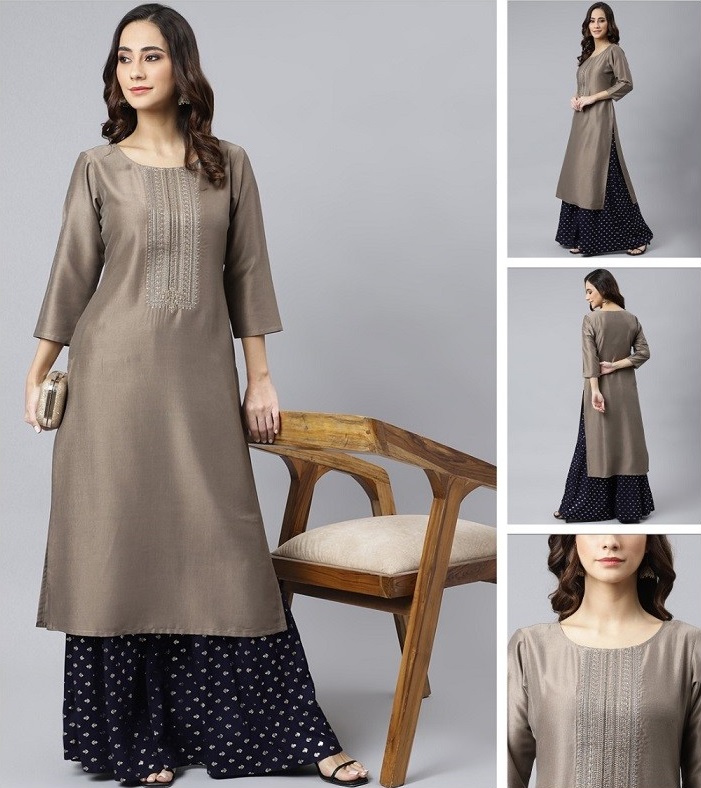 Art Silk Casual Wear Kurti In Grey Colour - KR5500070