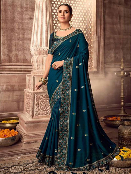 Buy Elora Teal Blue Silk Woven Saree With Unstitched Blouse for Women  Online @ Tata CLiQ