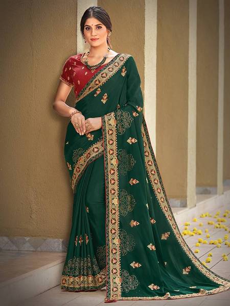 Almaari 112 Festive Wear Soft Lichi Silk Dark Green Colour Saree, 6.3 m  (With Blouse Piece) at Rs 799/piece in Surat