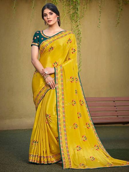 PINK & YELLOW Heavy Banarasi Saree with Embroidered Blouse | Saree for  Wedding | The Silk Trend