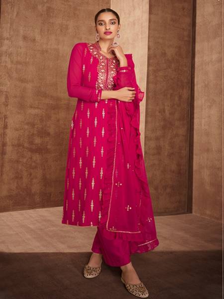 Pink Colour Naira Georgette Wear Designer Salwar Kameez Collection