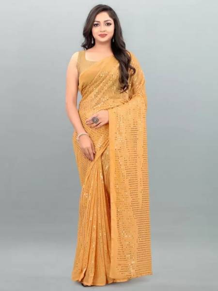 Mustard Color Heavy Georgette Embroidery with Piping Work Party Wear Designer Saree 