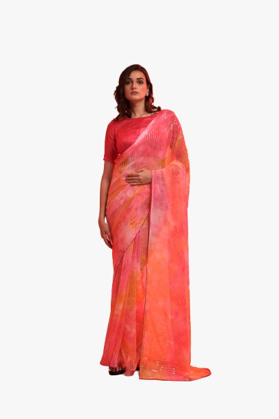 Pink Color Heavy Chiffon Sequence Work Party Wear Designer Saree 